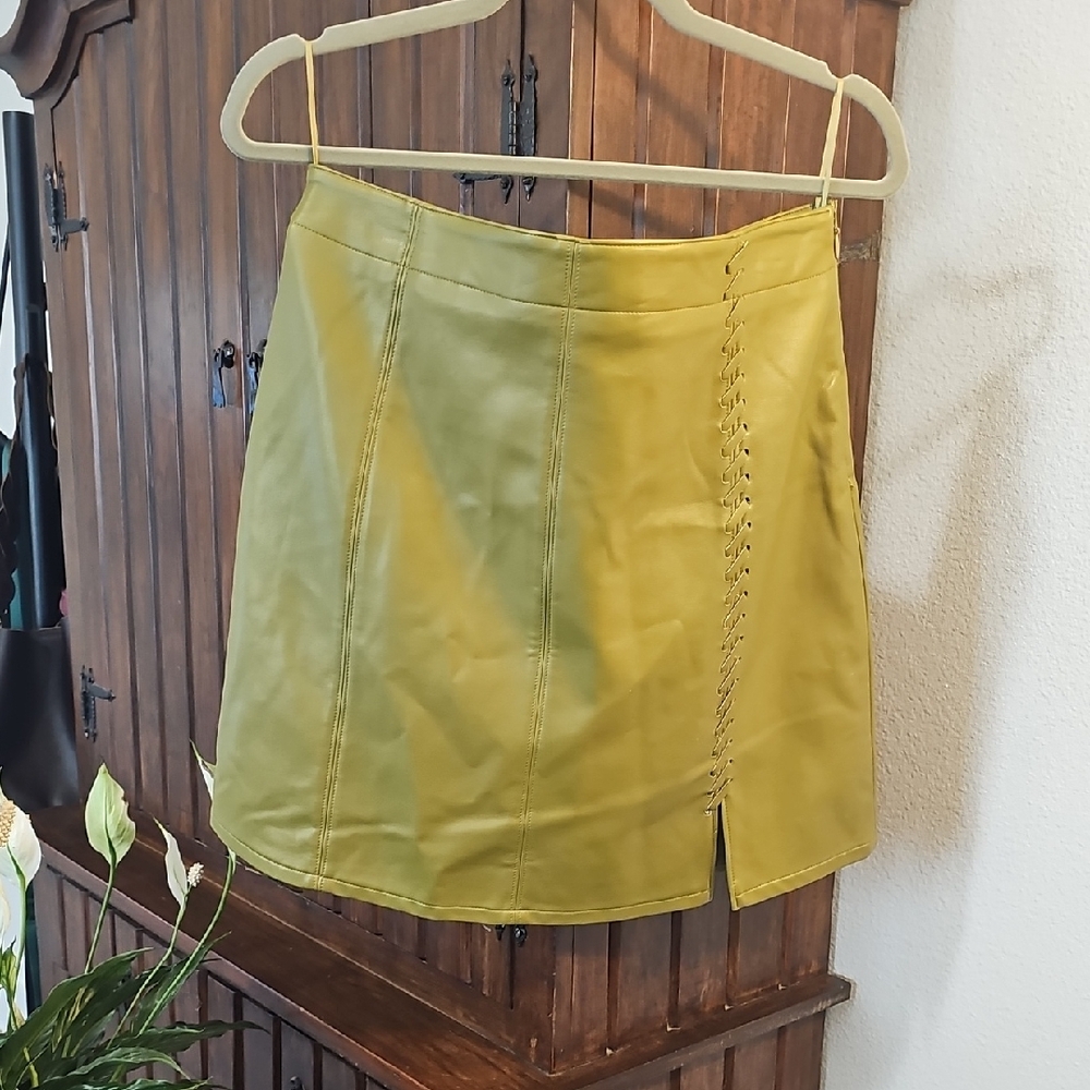 French Connection Olive Green Faux Leather Skirt